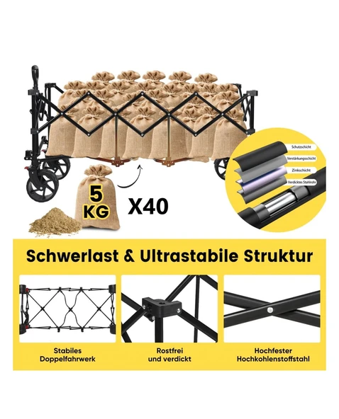 Plaj Arabası Katlanabilir 300L 200kg Taşıma Arabası Büyük El Arabası Gri - 8
