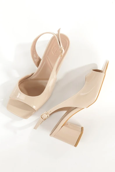 Nino Ten Rugan Kalın Topuklu Sandalet Küt Burunlu Ayakkabı ürün görseli