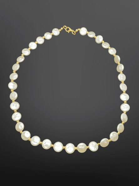 Yassı Detay Bohem Şık İnci Model Parlayan Bijuteri Kolye | Minimalist Tasarım ürün görseli 1