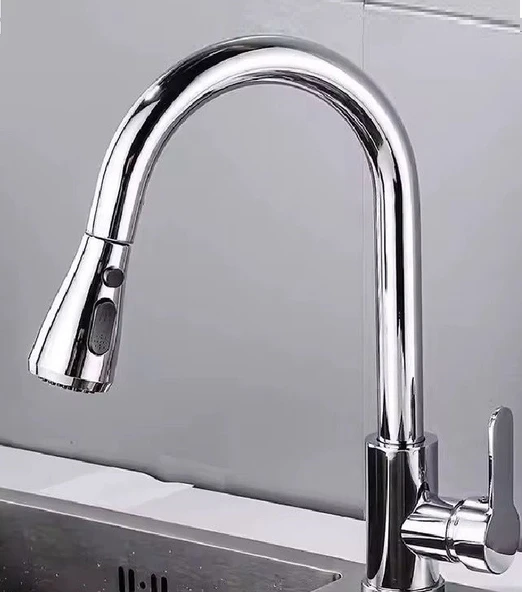 KROM SPİRALLİ EVİYE BATARYASI ÇİFT MODLU ÇEK BIRAK UZAYAN BAŞLIK PRİNÇ GÖVDE MUTFAK MUSLUK - 4
