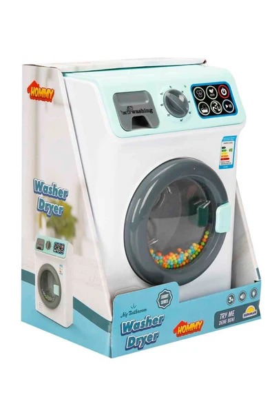 Minikler İçin Gerçek Yıkama Deneyimi: Sesli ve Işıklı Yeşil Çamaşır Makinesi - 7