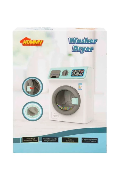 Minikler İçin Gerçek Yıkama Deneyimi: Sesli ve Işıklı Yeşil Çamaşır Makinesi - 4