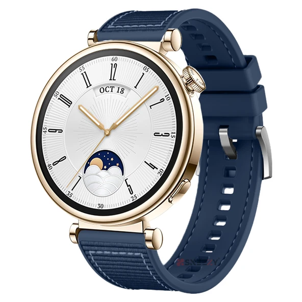 Sneezy Huawei Watch GT4 41mm İle Uyumlu Dikiş Desenli Metal Tokalı Dokuma Silikon Kordon  Lacivert ürün görseli 1