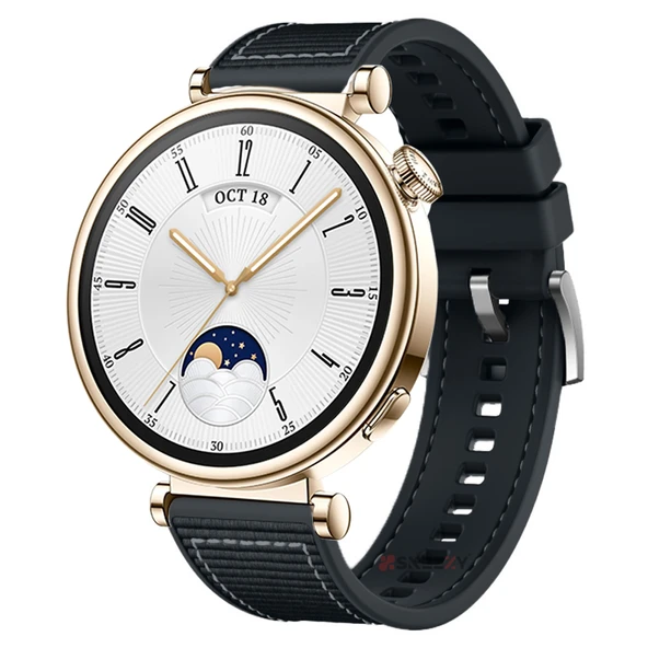 Sneezy Huawei Watch GT4 41mm İle Uyumlu Dikiş Desenli Metal Tokalı Dokuma Silikon Kordon  Siyah ürün görseli 1