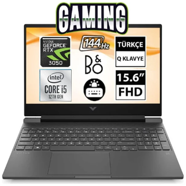 HP Victus Gaming 15-FA0011NT Intel Core I5-12450H 16GB 512GB SSD 4gb RTX3050 Freedos 15.6" Fhd Taşınabilir Bilgisayar 80D33EA ürün görseli 1