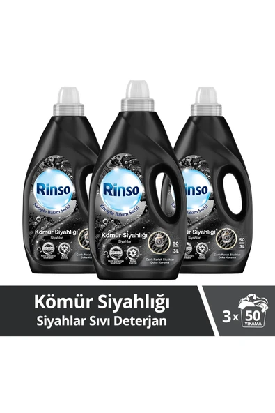Rinso Sıvı Çamaşır Deterjanı Komple Bakım Serisi Kömür Siyahlığı Siyahlar İçin 3 lt x 3 Adet