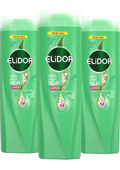 Elidor Superblend Saç Bakım Şampuanı Sağlıklı Uzayan Saçlar Biotin Argan Yağı Arjinin 400 ml X3 - 2