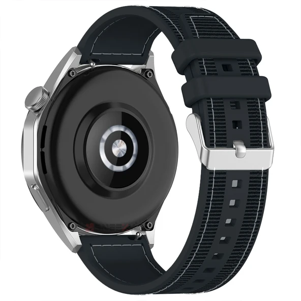 Sneezy Huawei Watch GT4 41mm İle Uyumlu Dikiş Desenli Metal Tokalı Dokuma Silikon Kordon  Siyah - Resim 2