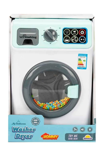 Minikler İçin Gerçek Yıkama Deneyimi: Sesli ve Işıklı Yeşil Çamaşır Makinesi - 2