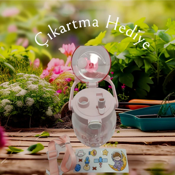 Relaxion, Maskotlu, Hediyeli, Boyun Askılıklı, İthal Lüx Pembe Matara/Suluk 1100 Ml (450) - 3