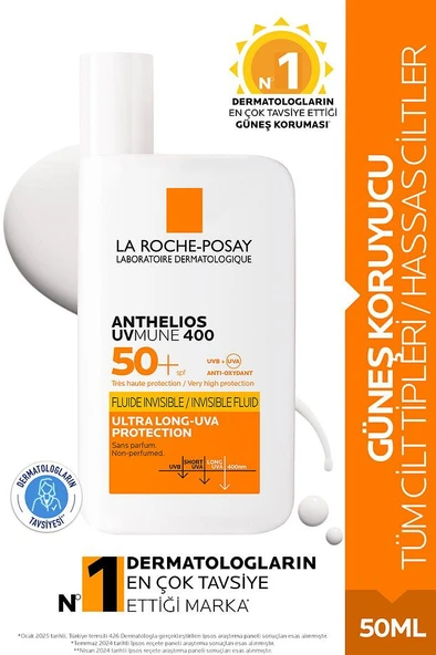 La Roche Posay Anthelios Uvmune 400 Invisible Fluid Spf50+ Güneş Koruyucu 50 ml- Tüm Cilt Tipleri