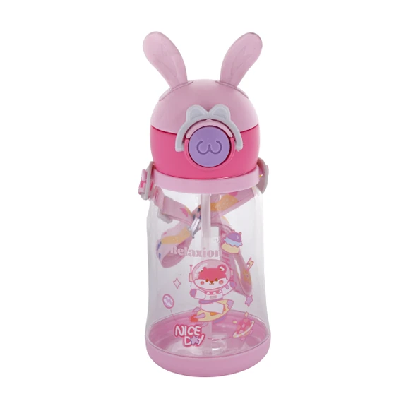 Relaxion, Kulaklı, Boyun Askılıklı, İthal Lüx Pembe Matara/Suluk 600 Ml (444)