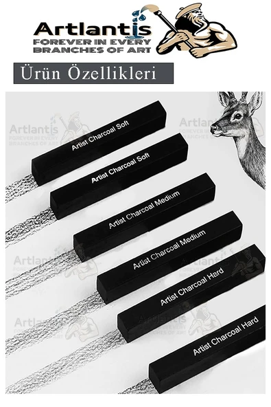 Sıkıştırılmış Kömür Füzen Seti 3 lü ve Zımpara 1 Paket Siyah Kare Press Kömür Füzen Yassı Çizim Gölgelendirme Grafit - 4