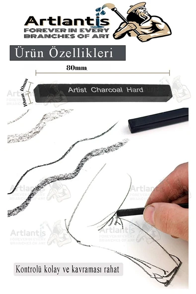 Sıkıştırılmış Kömür Füzen Seti 3 lü ve Zımpara 1 Paket Siyah Kare Press Kömür Füzen Yassı Çizim Gölgelendirme Grafit - 2