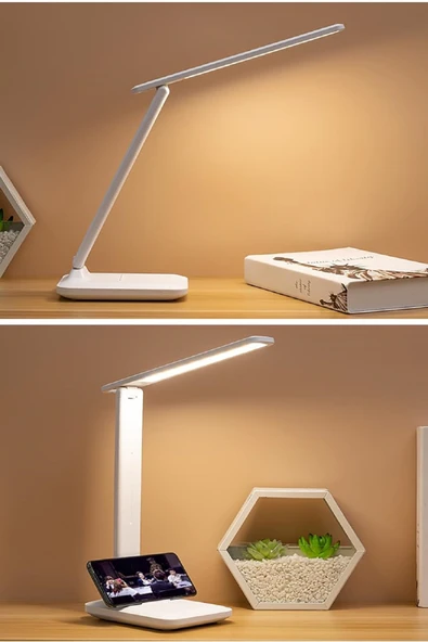 Şarjlı Usb Katlanır Masa Lambası – Telefon Tutuculu 3 Modlu Dokunmatik Led Gece Kitap Lambası - 2