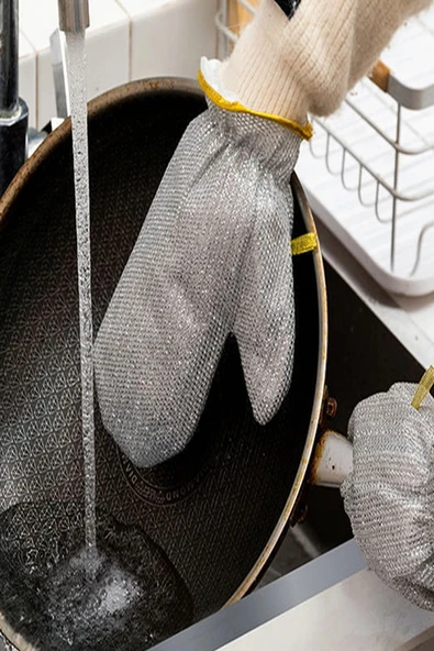 2li Telli Bulaşık Eldiveni Su Geçirmez Kir Sökücü Tava Tencere Ovma Mutfak Banyo Temizlik Eldiveni - Resim 2