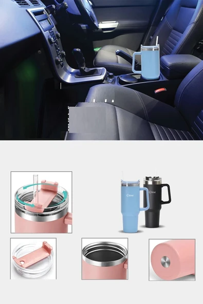 Pipetli Çelik Termos Bardak 1,2 Lt – Araç Bardaklığına Sığar - 8660 - 3