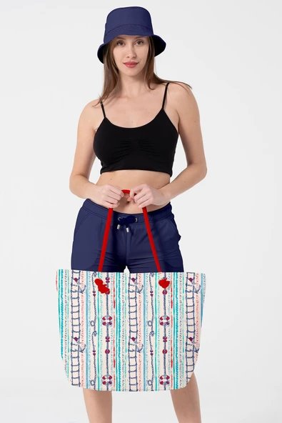 Dijital Baskılı Büyük Boy İçi Astarlı Halat Askılı Kadın Spor Plaj Çantası // 5090 - Resim 2