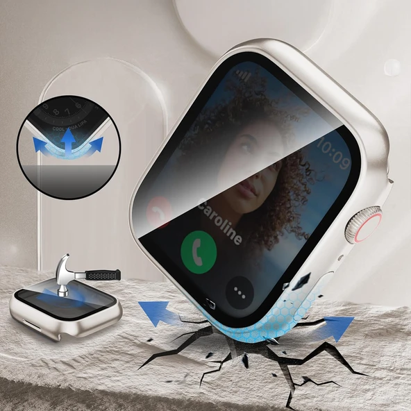 Apple Watch Series 7 8 9 45mm Uyumlu Hayalet PC Sert Kasa Ekran Koruycu 360 Güvenli Koruma  Starlight - Resim 5