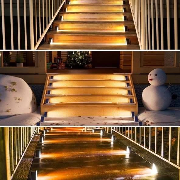 Buffer® 8 Adet Üçgen  Güneş Enerjisi İle Şarj Olan Dış Mekan Solar Basamak Köşe Lambası - Resim 5