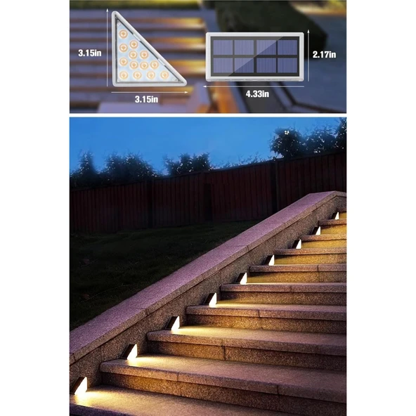 Buffer® 8 Adet Üçgen  Güneş Enerjisi İle Şarj Olan Dış Mekan Solar Basamak Köşe Lambası - Resim 8