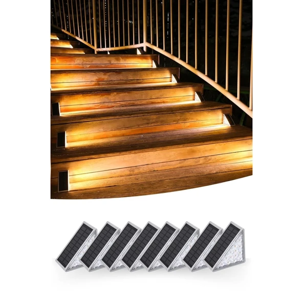 Buffer® 8 Adet Üçgen  Güneş Enerjisi İle Şarj Olan Dış Mekan Solar Basamak Köşe Lambası - Resim 6