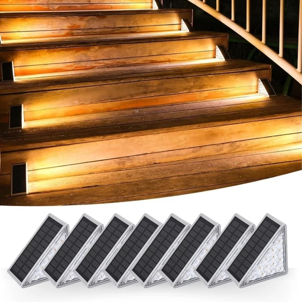 Buffer® 8 Adet Üçgen  Güneş Enerjisi İle Şarj Olan Dış Mekan Solar Basamak Köşe Lambası ürün görseli