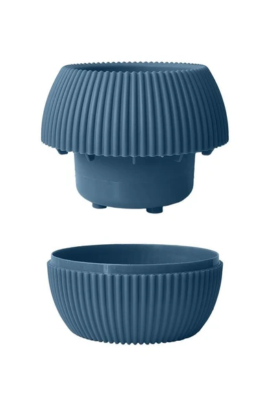 Omnipazar KRS Mercan Dekoratif Sukulent Kaktüs Plastik Saksı Takımı 3'lü Set Gece Mavisi - Resim 2