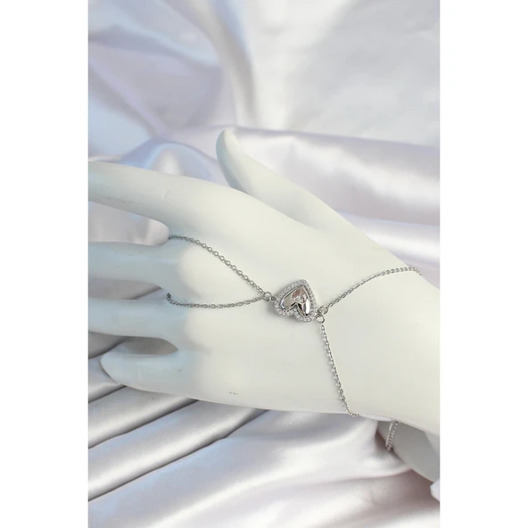 316l Çelik Zincirli Gümüş Renk Kalp Figürlü Zirkon Taşlı Şahmeran - Tj-sn671