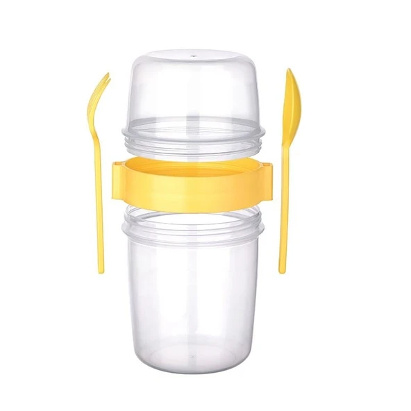 Çift Hazneli - Çatal Kaşıklı Portatif Müsli -Atıştırmalık Kabı 1100 ML - 3
