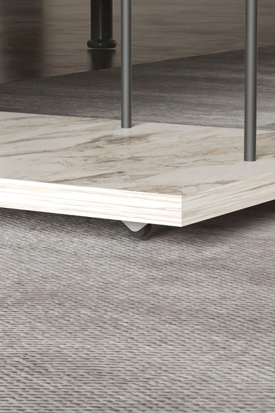 Yan Sehpa Tekerlekli Servis Sehpası HND Dikdörtgen Efes - Resim 4