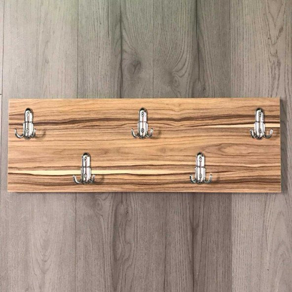 Baston Ahşap 10'lu  Duvar Askısı, Kapı Arkası Amerikan Askı -17X50 cm  -17X50 cm-Samba - 2