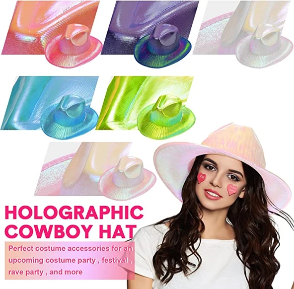 Işıltılı Kovboy Şapkası Hologramlı Parti Kovboy Şapkası Yetişkin - 3