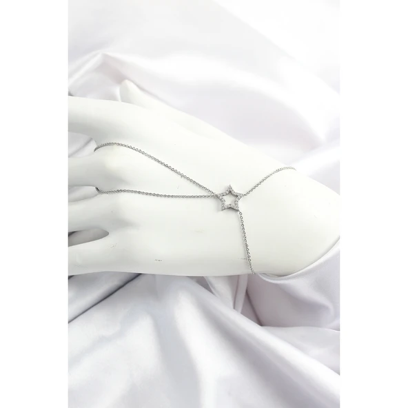 Pirinç Gümüş Renk Zirkon Taşlı Yıldız Model Şahmeran - Tj-sn677