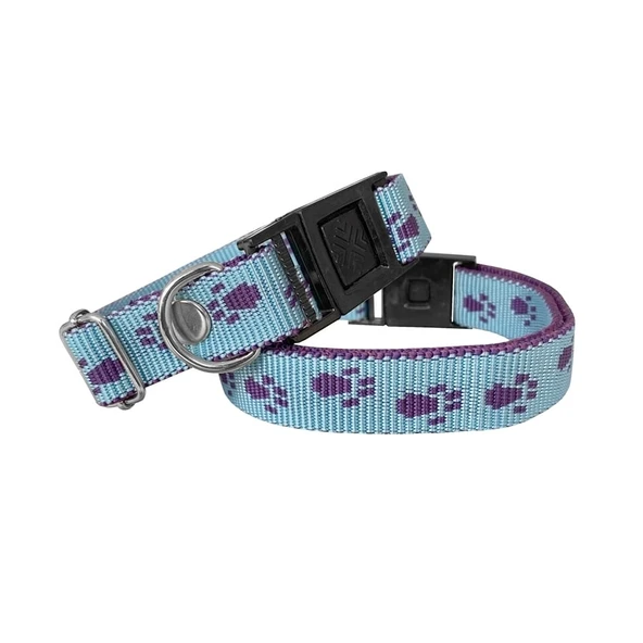 Köpek Tasması Patili Dokuma 2 cm - Min: 30 cm - Max: 50 cm Açık Mavi - 1