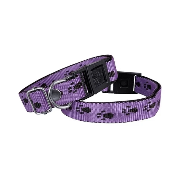 Köpek Tasması Patili Dokuma 2 cm - Min: 30 cm - Max: 50 cm Mor - 1