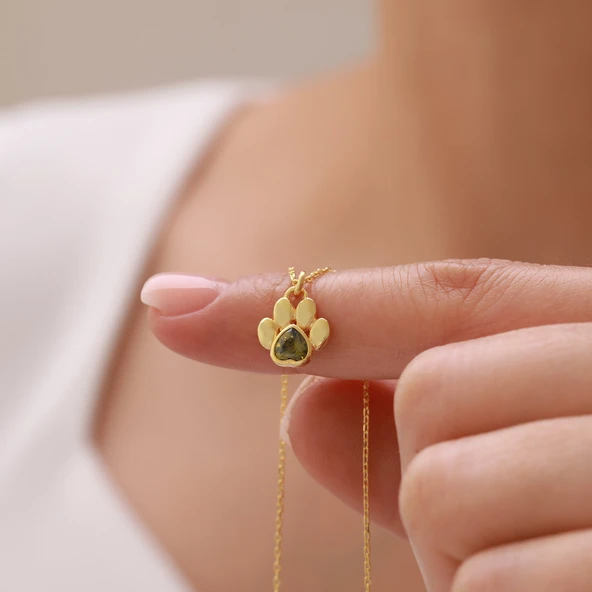 Vaoov 925 Ayar Gümüş Yeşil Taşlı Pati Kolye ürün görseli