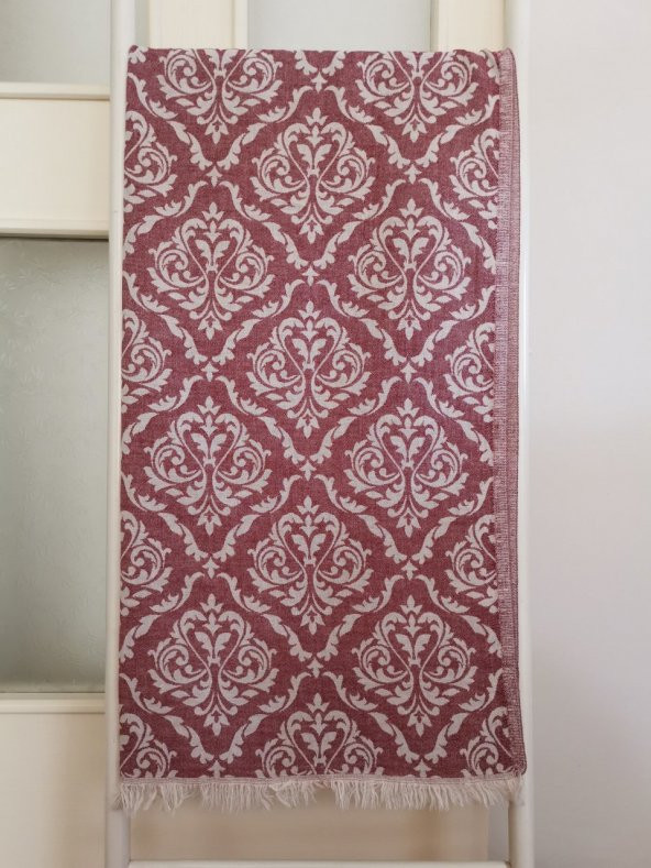 Peştemal, Banyo Havlusu, Plaj Havlusu, Çift Katlı Damask Bordo