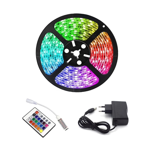 Rgb Şerit 5 Metre 16 Renkli Kumandalı Adaptörlü Çift Taraflı Bant - 2