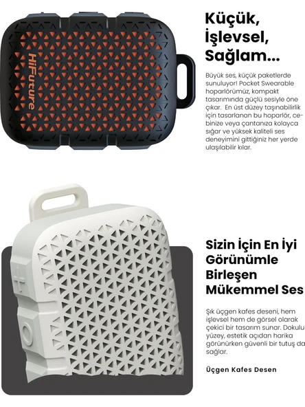 HiFuture Pocket S Kablosuz Bluetooth 5.4 IPX7 Su Geçirmez 5W TWS Taşınabilir Mini Hoparlör Bej - Resim 10