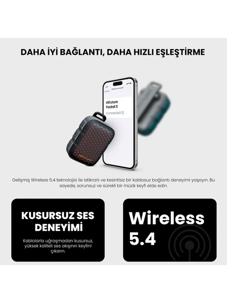 HiFuture Pocket S Kablosuz Bluetooth 5.4 IPX7 Su Geçirmez 5W TWS Taşınabilir Mini Hoparlör Bej - Resim 6