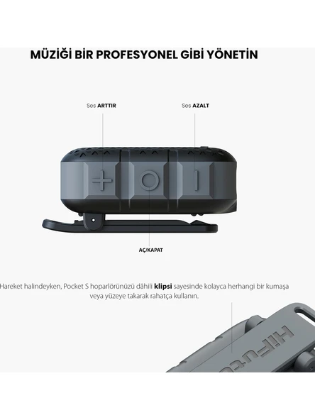 HiFuture Pocket S Kablosuz Bluetooth 5.4 IPX7 Su Geçirmez 5W TWS Taşınabilir Mini Hoparlör Siyah - 3