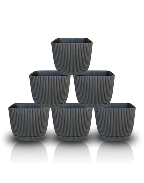 Omnipazar KRS-383 Dekoratif Plastik Mercan Kare Saksı 1.8 litre Antrasit 6 Adet ürün görseli