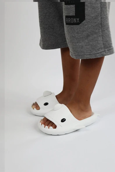 WG500 Köpekbalığı Beyaz Unisex Tam Ortopedik Terlik Shark Slides Cocuk - Resim 3