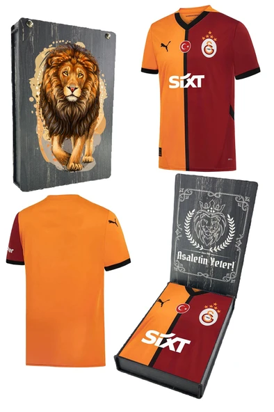 Galatasaray Orijinal Lisanslı 5 Yıldızlı 24/25 Parçalı Forma Aslan Baskılı Hediyelik Ahşap Kutulu ürün görseli
