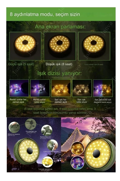 abnturk 10 Metre Şarjlı Led Kamp Lambası lşıldak Aydınlatma Gece Lamba Makaralı lşık Fonksiyonlu - 3