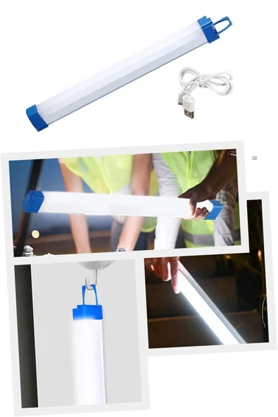 ZNEEL Şarjlı Işıldak 32cm Lamba Kamp Feneri Usb Taşınabilir Kancalı Mıknatıslı Acil Durum Gece Lambası