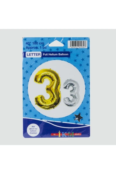 abnturk Gümüş Renkli 100 cm. Dev Boyutlu Folyo 3 Rakamı Balon