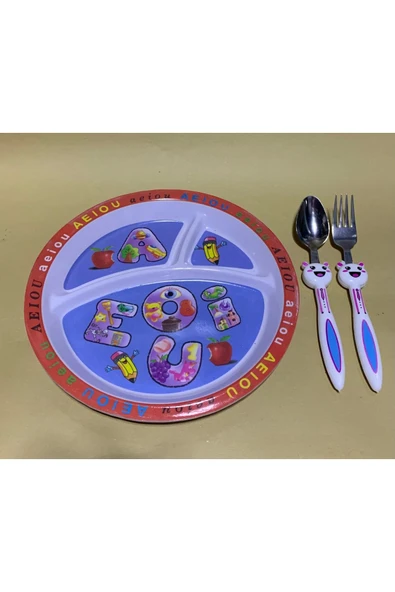 abnturk Çocuk Bölmeli Harfli Mama Tabağı Seti 3’Lü Çocuk Yemek Takımı