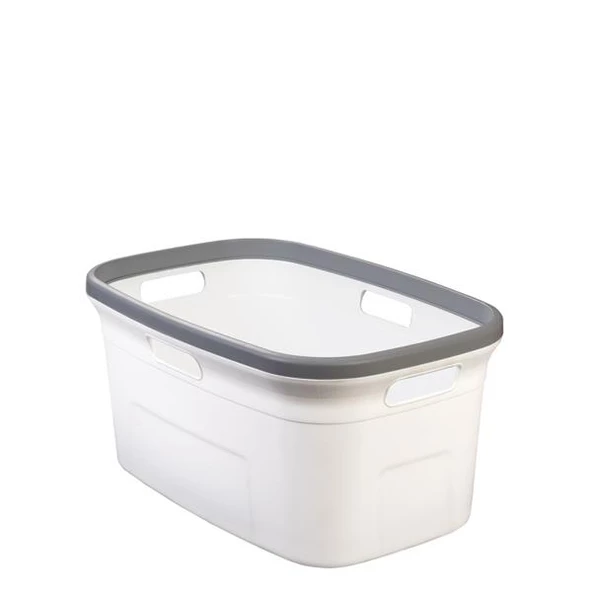 Motek 80 Litre Kirli Çamaşır Sepeti Çamaşır Selesi İkili Çeyiz Seti Gri Beyaz - 5